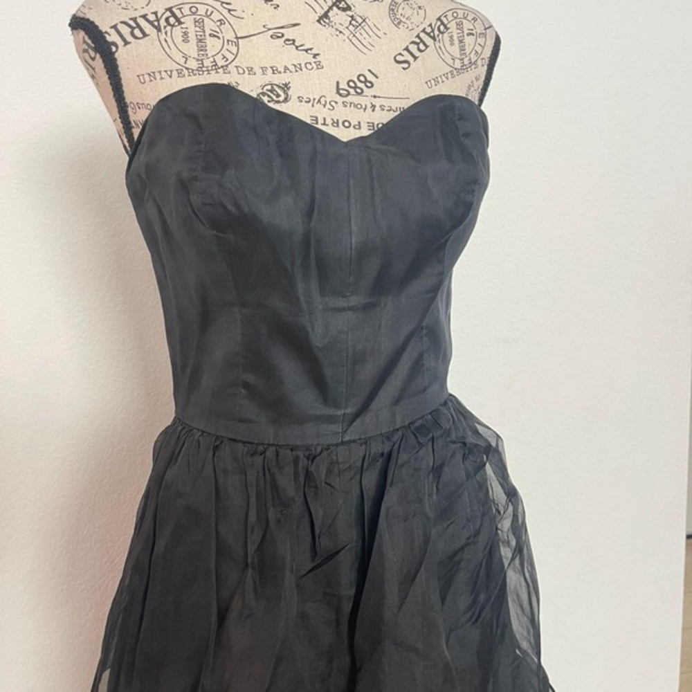 VTG Helene Sidel Black100% Silk Strapless Tiered Gown Size 10‎ Formal Evening